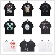 OW Letter Arrow Print Short Sleeve 2025 Spring Summer Men Youth European American High Street Street