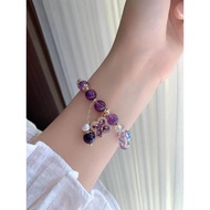 Natural Elegant Amethyst Bracelet Female Light Luxury Retro Four-leaf Clover Pendant Bracelet Bracel