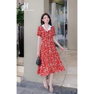 Liquidation of orange chiffon dress with pattern size m by Hoang Huong Boutique