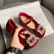 Girls' small leather shoes princess shoes soft bottom 2023 new spring autumn and winter children's crystal baby red leather shoes single shoes