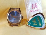 Shanghai 上海牌~ light blue 古董女装上鏈機械錶，連冠約27mm。行走正常，全新庫存，未用過。