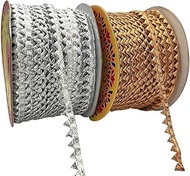 Embroiderymaterial Samosa Lace Design Trim Rolls Combo in Silver & Gold Colours for Dupatta, Blouses