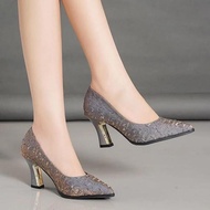 Women Cute Sweet Crystal Floral Deco High Heel Shoes for Night Club Lady Fashion Navy Blue Heel Shoe