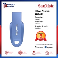 Sandisk Flashdisk 64GB USB 3.2 Ultra Curve CZ550 Blue Blue Original - 5 Year Official Warranty