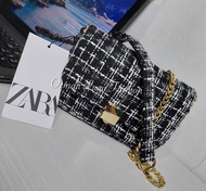 ZARA FABRIC MINI TWEED BOWLING BAG/TAS ZARA TWEED MINI RANTAI/TAS SELEMPANG MINI TWEED