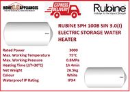 RUBINE SPH 100B SIN 3.0(I) ELECTRIC STORAGE WATER HEATER / FREE EXPRESS DELIVERY