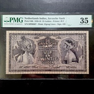 UANG KUNO 25 GULDEN WAYANG TH 1939 TTD WAVEREN PMG 35