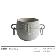 Rzone Minimalist Ceramic Face Flower Vase Hall Entrance Home Decoration Artistic Craftwork Desktop O