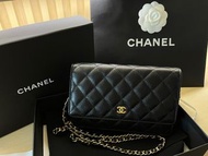 Chanel classic woc wallet on chain black caviar calfskin gold 經典黑牛金扣 魚子醬皮 牛皮 荔枝皮 黑色 金鍊 銀包手袋