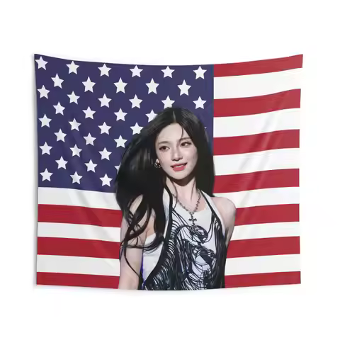 Aespa Ningning Cute American Flag Wall Tapestries Room Decor Wall Cloth Party Hanging Background Tee