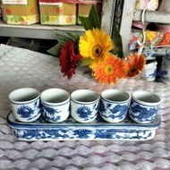 Set of 3 cups, 5 cups of green dragon/ Porcelain for worshiping water
