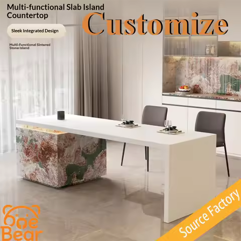 Luxury Marble Kitchen Island Solid Stone Countertop Waterfall Edge Modern Island Table for Home Vill