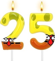 Yellow Sponge Birthday Number Candle Yellow Themed Dot Print Candles Cartoon Numeral Party Cake Topp