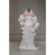 Soft Tulle Cathedral Veil with Organza Flowers Bridal Cape Veil Cathedral Length One Tier