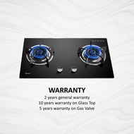 Rinnai 4.5kW RB982G 2 Burner Built-in Gas Tempered Glass Stove With Safety Device RB-982G