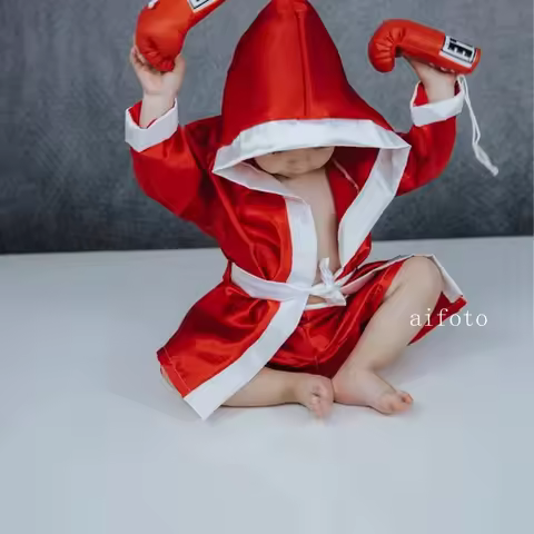 Newborn Photography Props Accessories Infant Photo Fight Boxing Glove Shorts For Baby Boxer Red Robe