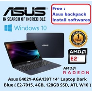 Asus E402Y-AGA139T 14" Laptop Dark Blue ( E2-7015, 4GB, 128GB SSD, ATI, W10 ) with bag