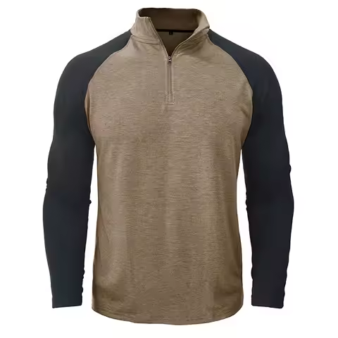 Men's 1/4 Zip Pullover Long Sleeve Shirt Color Block Raglan Sleeve Quarter Zip Mock Neck Athletic To