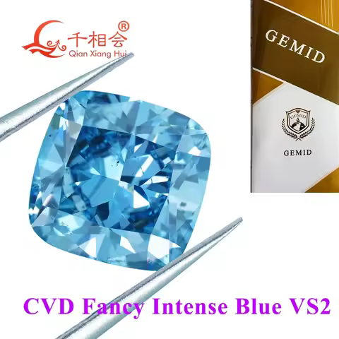 CVD Lab Grown Diamond Loose Stone 1.6ct-2ct Cushion Shape Fancy Vivid Aquamarine Blue Clarity VS1 Ce