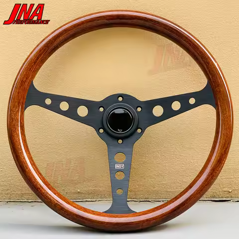 350mm Motorsport Indy Heritage Steering Wheel . Mahogany Wood Grain Grip & Brushed Aluminum Spoke Sp