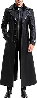 Mens Double Breasted Black Leather Trench Coat - Vintage German Classic WW2 Officer Military Uniform