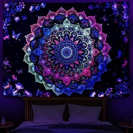 Heopapin Blacklight Tapestry Trippy Galaxy Mandala Tapestries UV Reactive Butterflies Flower Wall Ha