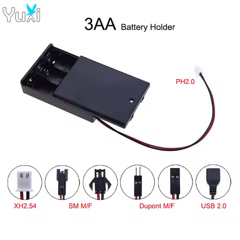 YuXi 1 Piece 3x AA AA Battery Holder Storage Case Box With Switch & Cover PH2.0 XH2.54 Dupont SM USB