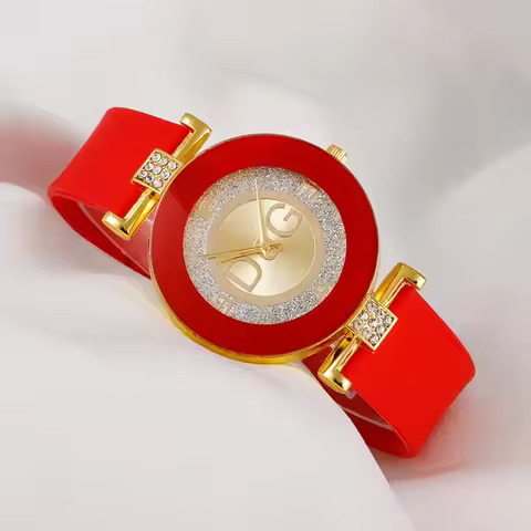 Luxury TOP DQG Brand Ladies Watch Red Silicone Diamond Men Digital Quartz Wrist Watches For Women Mo