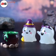 BS 6Pcs/set Luminous Halloween Ornament Cartoon Wizard Pumpkin Potion Ghost Doll Micro Landscape Dec