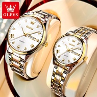 OLEVS jam couple pasangan terbaru 2023 anti air elegan original kalender bercahaya jam tangan couple - jam tangan wanita/jam tangan pria