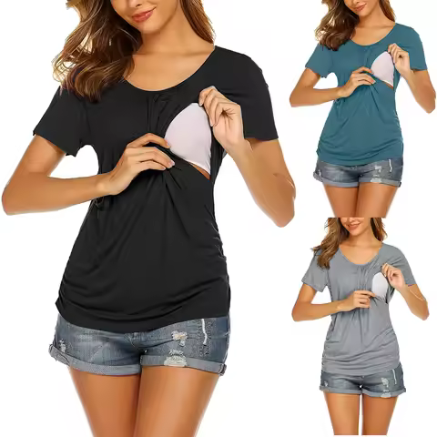 Womens Pregnant Maternity Clothes Nursing Tops Breastfeeding T-shirt Pregnancy Maternity Tops Tees S