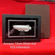 pajangan frame ikan Arwana silver asli 925 15cm