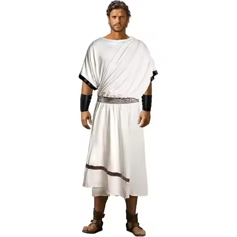 Toga Costume For Men - Adult Roman Halloween Dionysus Costume With Leather Wristband King Gladiator 