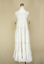 貞新二手衣 日本 森林系白色雕花平口細肩帶蕾絲棉質洋裝L號 (17034)