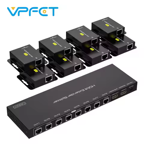 8 Port HDMI Extender Splitter 1 in 8 Out Over Cat6/7 Ethernet Up to 50 m / 165 ft with 1 HDMI Loop O
