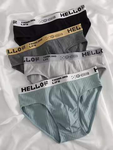 4PCS men's briefs Comfortable breathable simple fashion cotton 4 color combination underwear