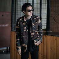 WOLV Jaket Kemeja Pria Semi Parka Pria Loreng Trucker Kanvas Premium Kemeja Cowok Distro Motif Abri 