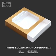 Gold Sliding Box (22 x 22 x 5 cm) - White Drawer Box with Gold Window Lid Slide (5 Pcs)