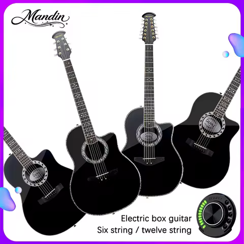 Mandin Black 1869 Folk-solid wood Guitar 39 40 41"Carbon fiber electric box Glossy paint/12 Twelve S