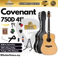 Covenant Guitar 750D Full Solid 41 inch Dreadnought Acoustic Guitar, including Hard Case and Accesso