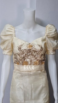 Modern Filipiniana Barong Dress 3D Lace V-Neck