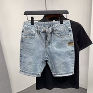 Simple Fashion Embroidered Label Casual Washed Blue Denim Shorts Men Youth 2023 Summer Quarter Pants Trendy