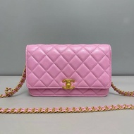 Chanel香奈兒 粉紫色全皮菱格雙鏈條woc 芯片