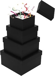 4Pack Nesting Gift Boxes with Lids for Presents, Assorted Sizes Stackable Square Black Gift Box, FSC