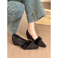 Fashion Single Fur Edge Pointed Toe Brown Shoes Thick Fur cod Thick Fur Women Women Single Retro Fle