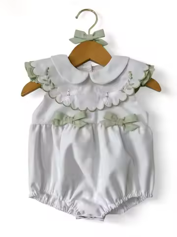 0-6Y Girl Summer Bird Embroidery White Green Rompers for Birthday Photography B560