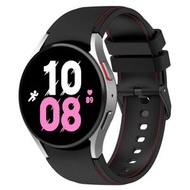 全城熱賣 - 適用於三星 Galaxy Watch5 / Watch5 Pro / Watch4 仿皮紋車線硅膠錶帶腕帶（黑+紅色）