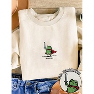 Women's Huzzah Frog Embroidered With Sword Sweatshirt, Gift For New Year Celebration, Festive Party 