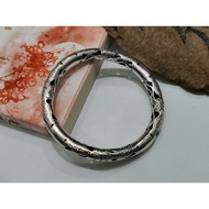 999 Solid Silver Bangle. 999 足银复古双鱼/莲花手镯。
