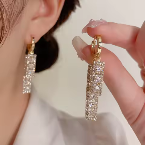Transparent Square Crystal Pendant Hanging Earring for Women Bohemia Trendy Geometric Drop Dangle Ea
